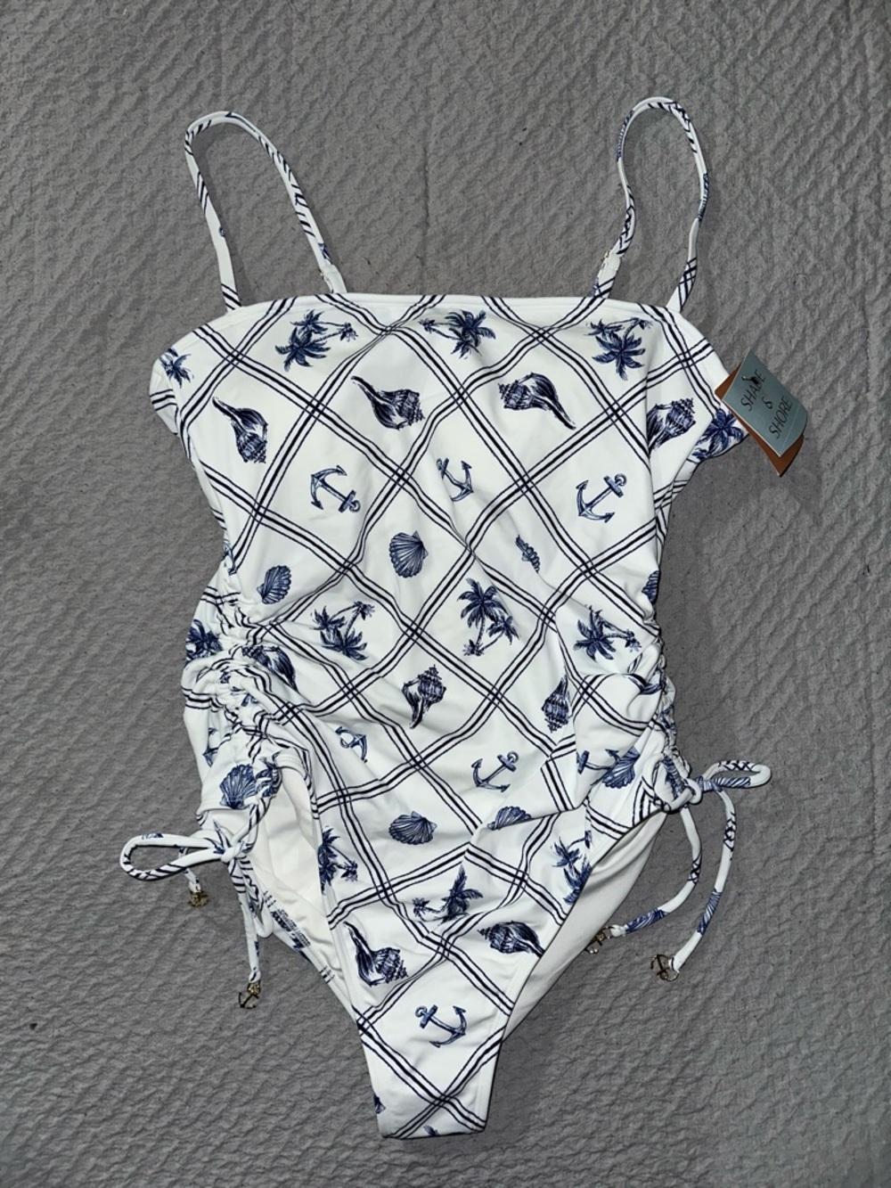Shade and Shore Shell Print Anchor Charm Medium Coverage One Piece Swimsuit XL